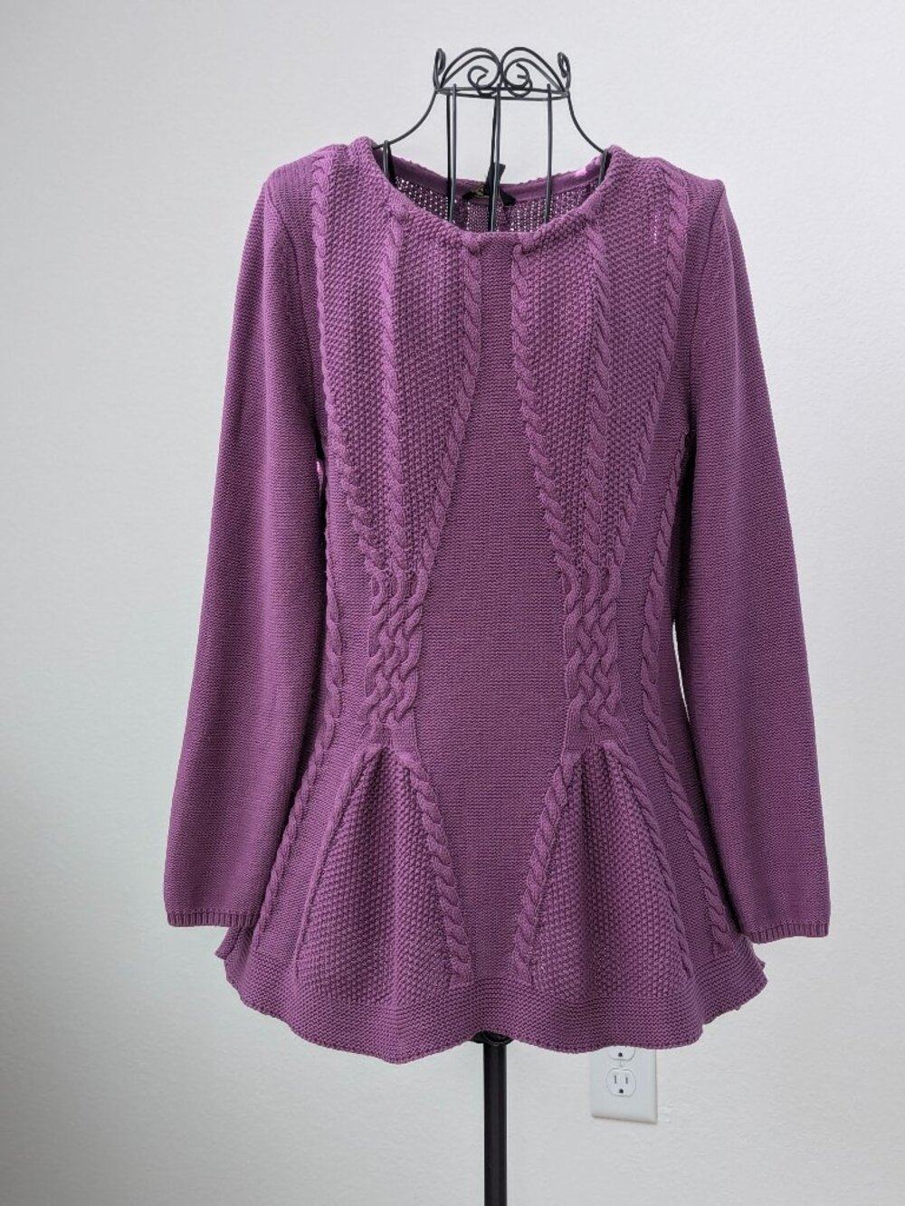 Cupio Cable Knit Peplum Sweater M Purple Cotton Rayon